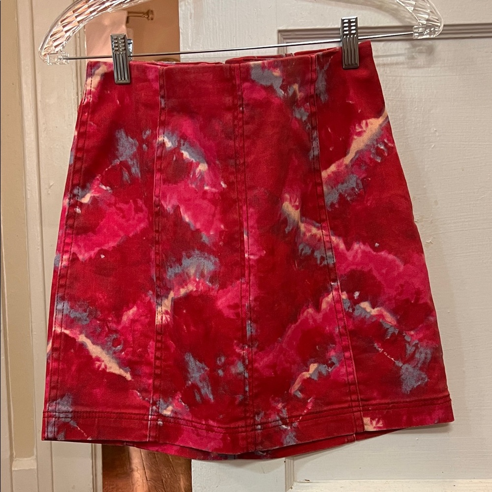 Free People Red Tie-Dye Mini Skirt